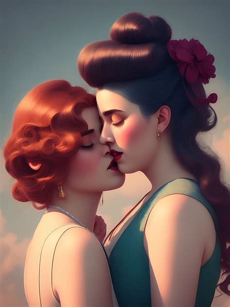 Lesbian Kiss WLW Art Print Vinatge Queer Poster Sapphic Wall Art