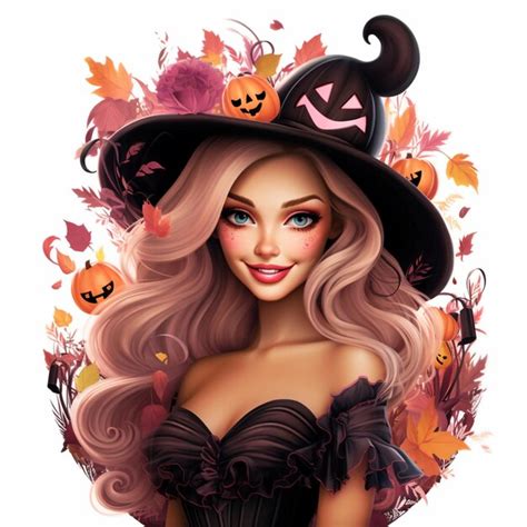 Premium Ai Image Witch With Long Blonde Hair And Black Hat Surrounded