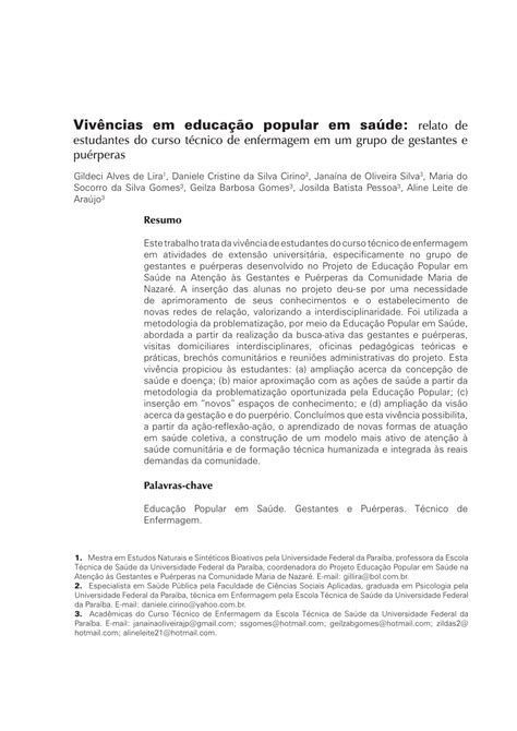 Pdf Vivências Em Educação Popular Em Saúde Relato De Estudantes Do