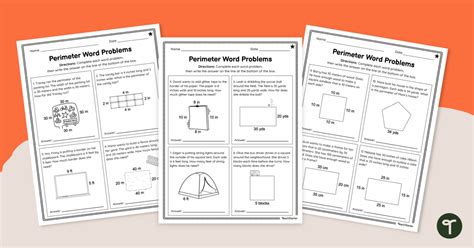 Perimeter Practice Problems With Visuals Worksheet Teach Starter