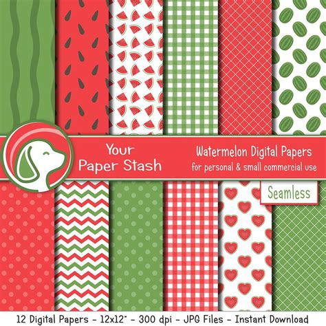 Watermelon Digital Paper Pack For Spring And Summer Scrapbook Etsy Digital Scrapbook Paper