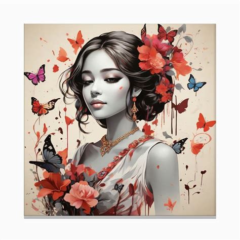 Asian Girl With Butterflies 1 Canvas Print By Balram Giri Fy