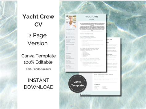 Yachting Cv Template Yacht Crew Cv Superyacht Cv Canva Template