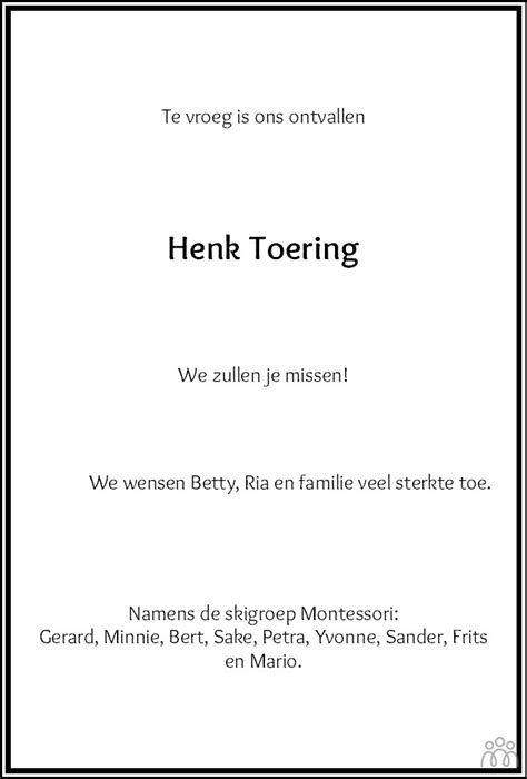 Hendrik Henk Toering Overlijdensbericht En Condoleances