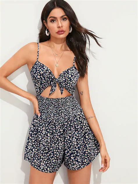 Shein Ditsy Floral Cutout Cami Romper Floral Romper Jumpsuit Floral