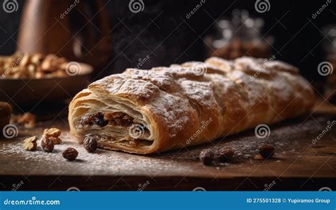 Homemade Strudel Sweet Pastry Stuffed With Raisins Generated By Ai