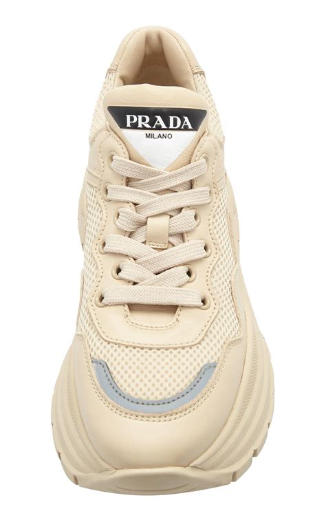 Prada Leather Platform Sneakers in Natural - Lyst