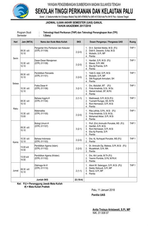 PDF JADWAL UJIAN AKHIR SEMESTER UAS GANJIL PDF FileJADWAL UJIAN