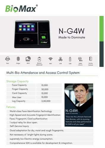 BIOMAX N G4W FACE BASED BIOMETRIC ATTENDANCE At Rs 22458 Biomax