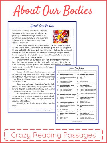 About Our Bodies Reading Comprehension Passage And Questions Pdf Teaching Resources