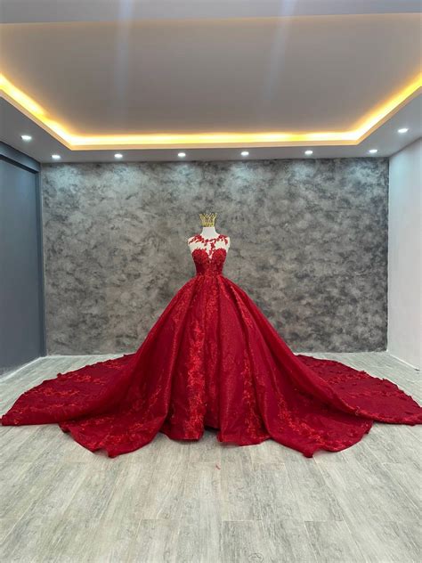Breathtaking Red Sleeveless Ballgown Wedding/debut Dress With Cathedral