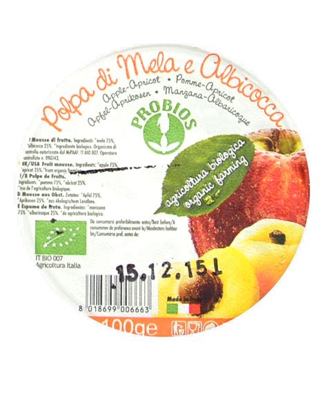 100 Polpa Di Frutta Mela E Albicocca Di PROBIOS 1 Vaschetta Da 100