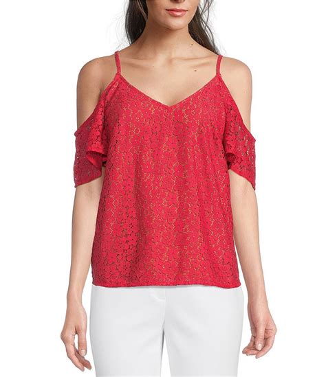 Michael Michael Kors Woven Lace V Neck Cold Shoulder Blouse Dillards