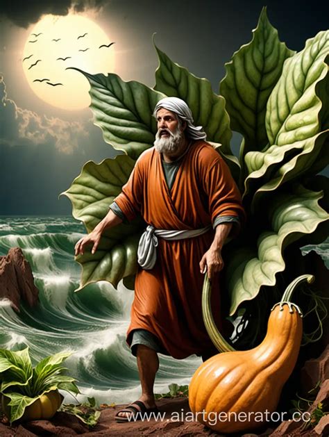 Jonah And The Gourd Biblical Artwork Depicting A Pivotal Moment Ai