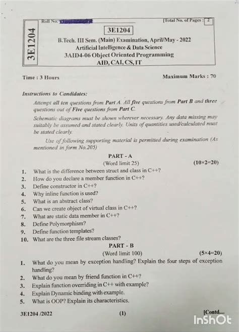 Btech 3 Sem Object Oriented Programming Oop Paper 2022 Rtu Youtube