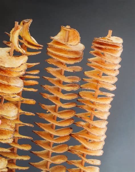 Potatoes Cut Into A Spiral And Fried Tornado Potato Stock Image