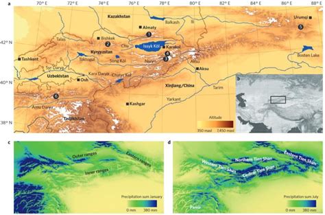 Map Of Tien Shan Mountains And Seasonal Distribution Of Precipitation