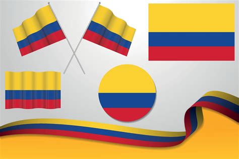 Set Of Colombia Flags In Different Designs Icon Flaying Flags With