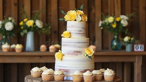 Rustic Barn Wedding Cake Whimsical Three Tiered Naked Cake With Yellow