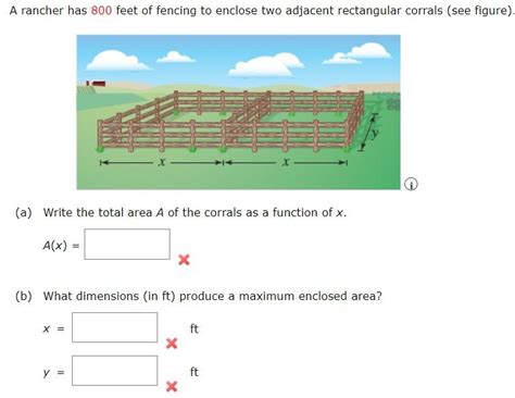 Solved A Rancher Has 800 Feet Of Fencing To Enclose Two Chegg