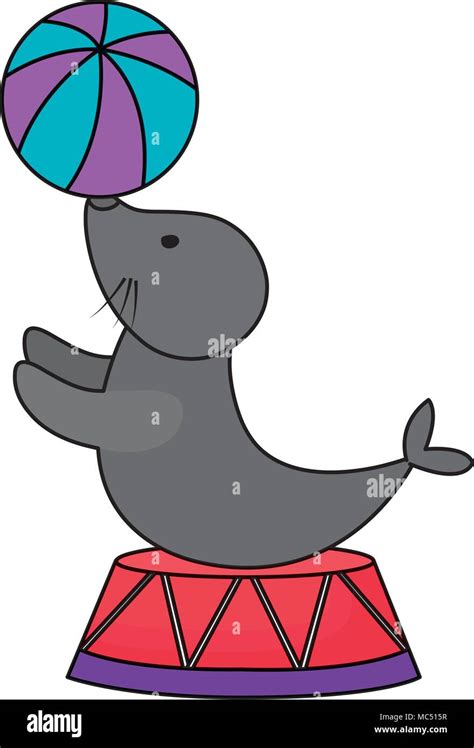 Circus Seal With A Ball Over White Background Colorful Design Vector