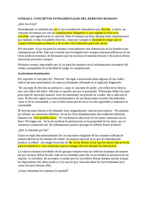 Unidad 3 Conceptos Fundamentales Del Derecho Romano Pdf La Ley