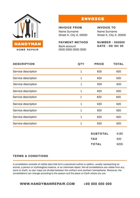 Free Hand Drawn Handyman Home Repair Invoice Template