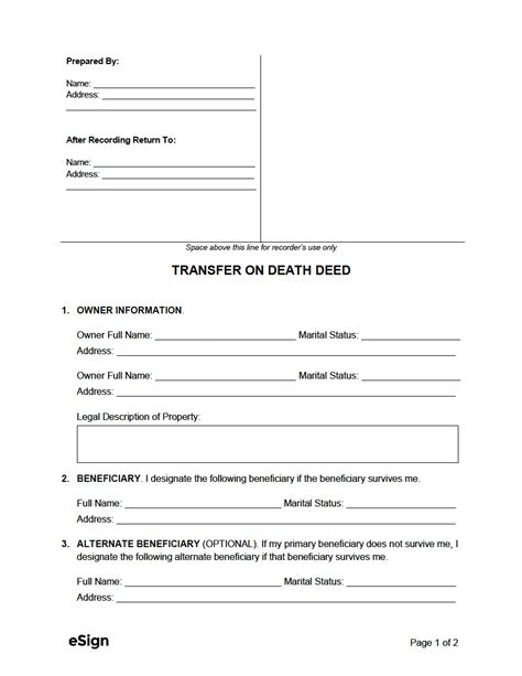 Transfer On Death Deed Printable Form