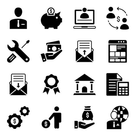 Paquete De Iconos De Glifos Empresariales Vector Premium