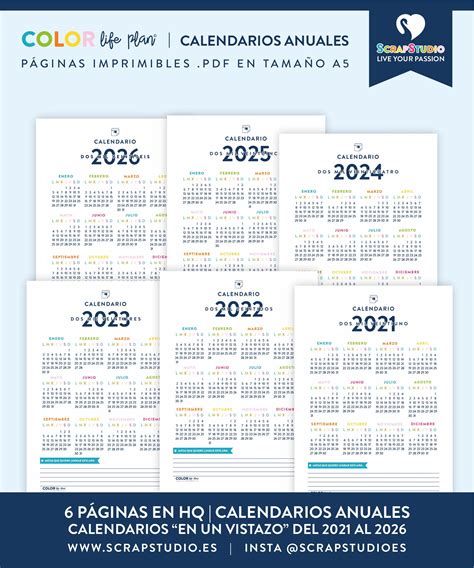 Calendarios Anuales 2021 2026 Lunes A5 Español Etsy