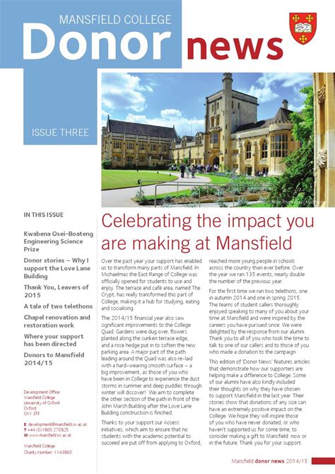 Mansfield College Donor News 2014-15 by Mansfield College, Oxford - Issuu