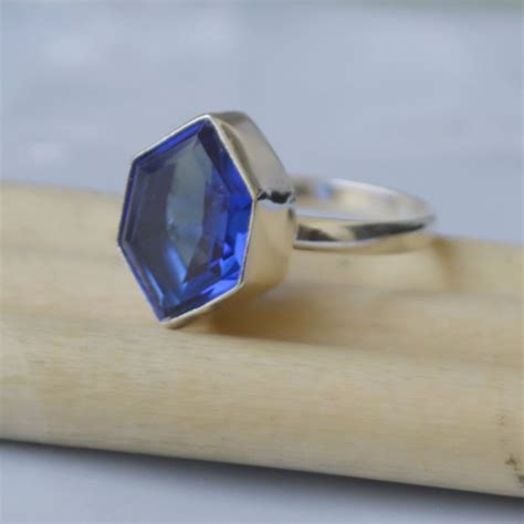 Hexagon Form Blauer Tansanit Quarz Ring Sterling Silber Etsy De