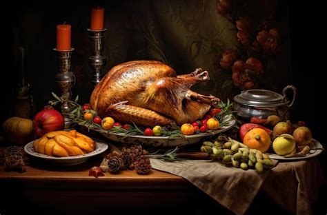 Premium AI Image | thanksgiving dinner with turkey cooked and served in ...