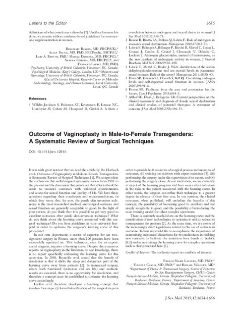 Pdf Outcome Of Vaginoplasty In Male To Female Transgenders A Systematic Review Of Surgical