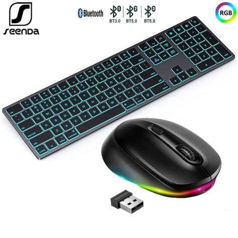 Seenda Backlit Bluetooth Keyboard Mouse Comb Multi Device Slim