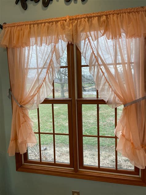 Choice Of Ruffled Priscilla Pair Of Curtains Peach Organza 53x54 Long