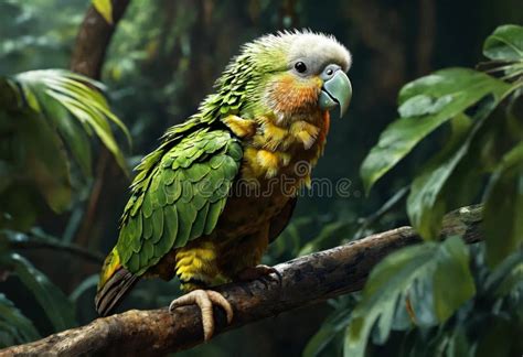 Kakapo Parrot on a Branch in the Jungle. the Beauty of Wild Nature ...