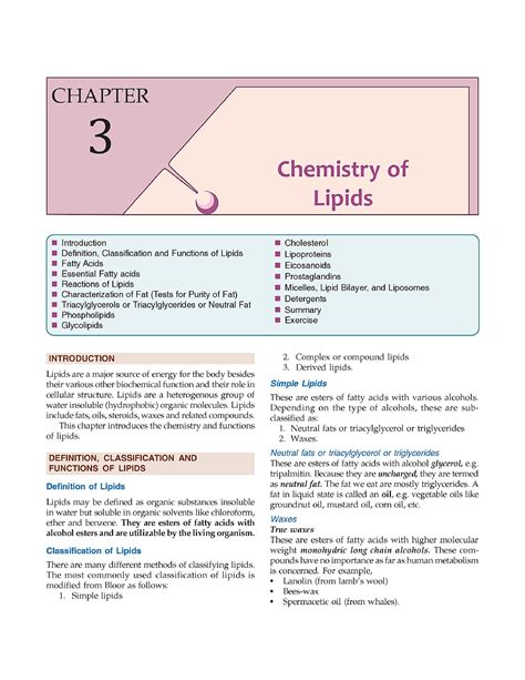 Chemistry Of Lipids Medical Laboratory Science Studocu