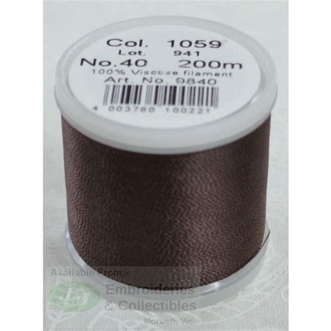 Madeira Rayon 40 Machine Embroidery Thread 200m 1059 Dark Brown Or Dark Chocolate