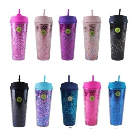 Paquete Vasos Glitter Tapa Mate Termos Antiderrame Popote Env O Gratis