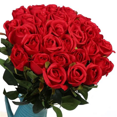 Veryhome Artificial Red Flowers Silk Roses Fake Bridal Wedding Bouquet