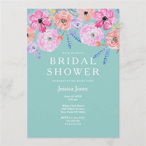 The Floral Bridal Shower Card Is Shown In Blue And Pink Flowers With