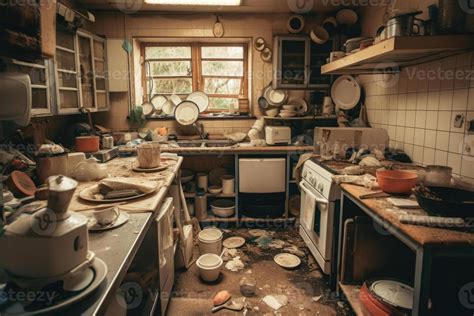 Very Messy Kitchen Interior Unwashed Dishes 24599105 Stock Photo At