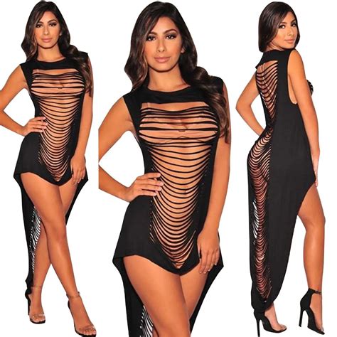 Summer Women Super Sexy Cut Out Strappy Club Dress Multi Tie Dye Hi Lo