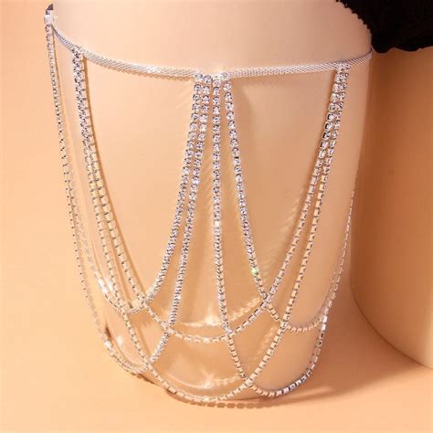 Rhinestone Multi Layered Crystal Leg Chain Thigh Chain Body Etsy