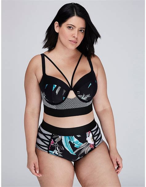 Mixed Print Longline Bikini Top With Built In Balconette Bra Lane