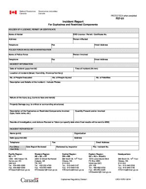 Fillable Online Nrcan Gc Incident Report For Explosives And Restricted