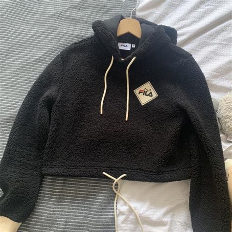 Fila Womens Cream And Black Hoodie Depop