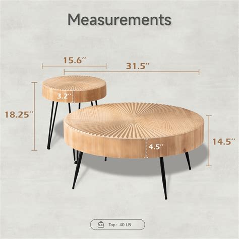 Cozayh 2 Piece Solid Farmhouse Coffee Table Set Round Natural Finish With Handcrafted Wood