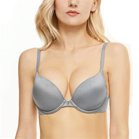 Wingslove Women S Push Up Bra Underwire Seamless Comfort Lightly Padded Plunge T Shirt Bra Gray